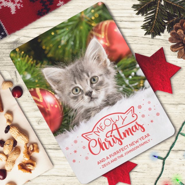 Carte Meowy Christmas and a purrfect new year photo card (Créateur téléchargé)