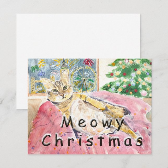 Carte Meowy Christmas cat à Londres (Devant / Derrière)