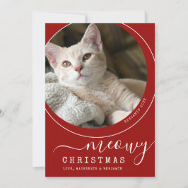 Carte Meowy Christmas Chat Kitten Photo Rouge et blanc