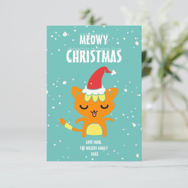 Carte Meowy Christmas, Funny Christmas Card (Debout devant)