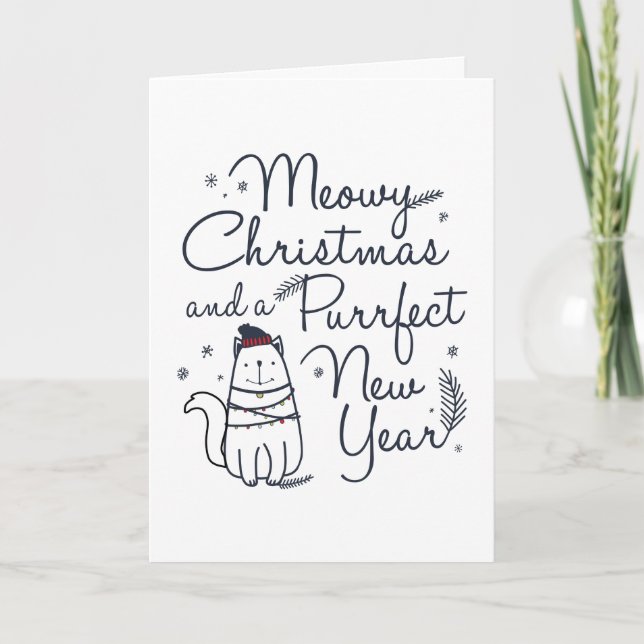 Carte Meowy Noël et Purrfect Nouvel An Chat Noël (Devant)