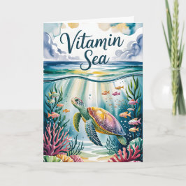 Carte Mer de vitamines aquarelle tortue de mer sous l'ea