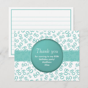 Carte Merci : 80e Motif de numéro d'Anniversaire Turquoi