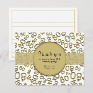 Carte Merci : 80e Motif du numéro d'Anniversaire blanc/o