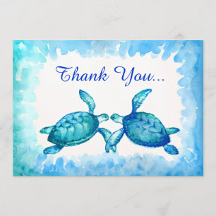 Carte Merci à la tortue marine - Aquarelle Turquoi