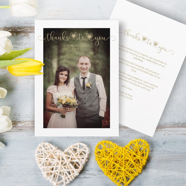 Carte Merci à vous Mariage Gold Custom Whimsical Script (Créateur téléchargé)