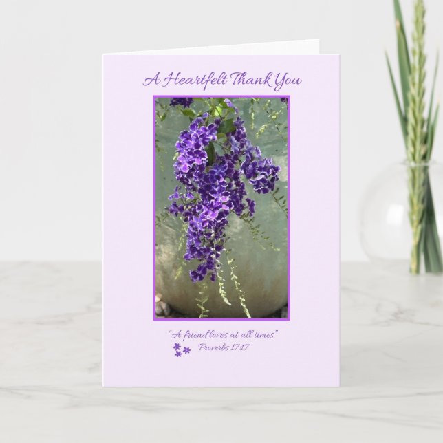 Carte Merci Ami Coeur Blanc À L'Intérieur Violet (Devant)