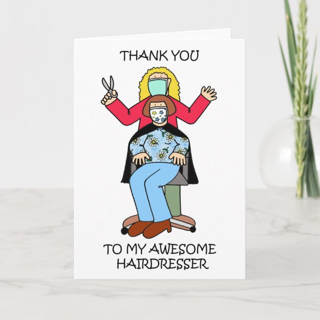Carte Merci au coiffeur Covid 19 Cartoon (Devant)