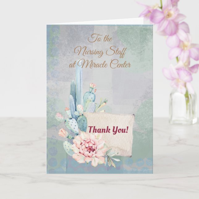 Carte Merci au personnel infirmier Aquarelle Cactus (Orchidée)