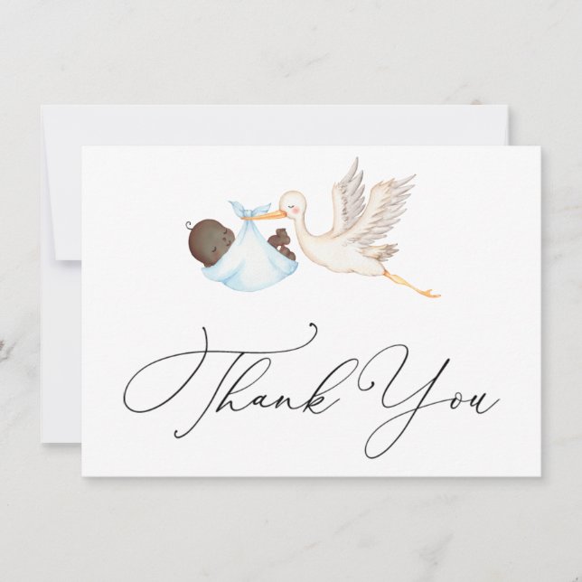 Carte Merci Baby shower de la cigogne bleue (Devant)