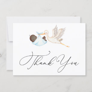 Carte Merci Baby shower de la cigogne bleue