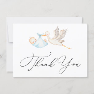 Carte Merci Baby shower de la cigogne bleue