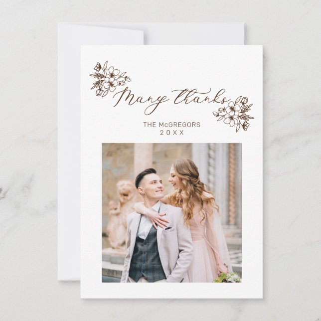 Carte Merci beaucoup Mariage Floral Whimsical Script (Devant)