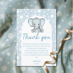 Carte Merci bleu Baby shower Eléphant mignon