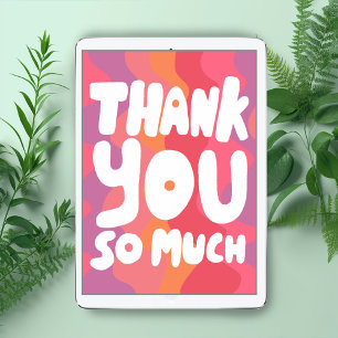 Carte MERCI coloré rose rayures incurvées PERSONNALISÉ