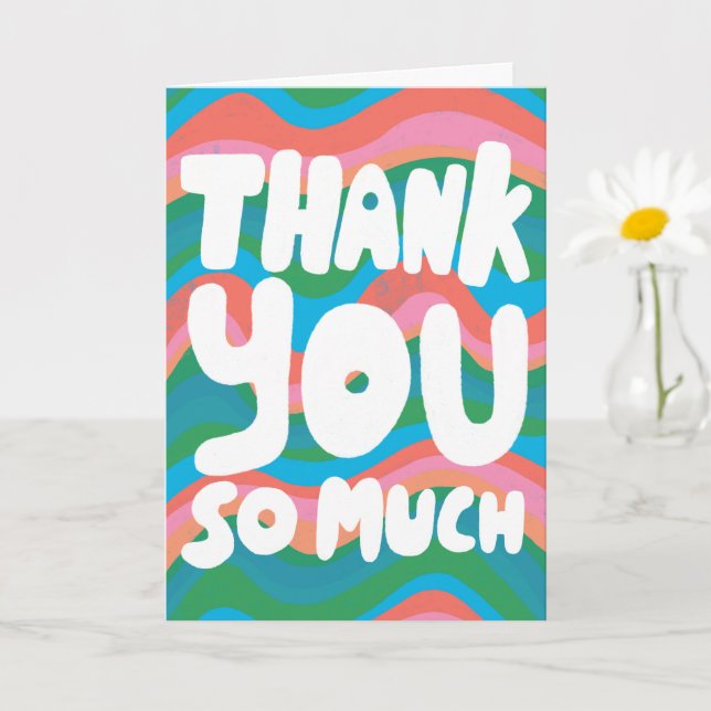 Carte MERCI Coloré Rose Vert rayures PERSONNALISÉ (Petite plante)