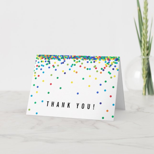 Carte Merci Confetti couleur primaire | Cute et simple (Devant)