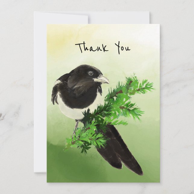 Carte Merci Curieux Magpie Garden Oiseau Faune Art (Devant)