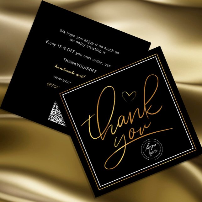 Carte Merci d'affaires élégant Noir et Or (Professional Business Thank You Elegant Black Gold Card. Send and extra special THANK YOU message)