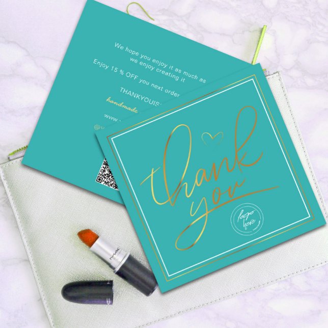 Carte Merci d'affaires Elégant Turquoise et Or (Professional Business Thank You Elegant turquois Gold Card. Send and extra special THANK YOU message)