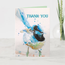 Carte Merci d'aquarelle bleu Budgie Aqua