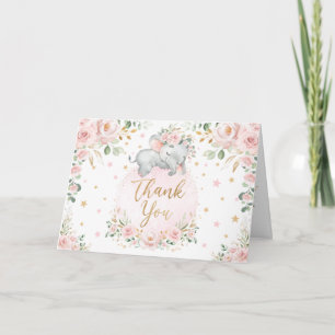 Carte Merci d'Baby shower à l'éléphant floral, joliment 