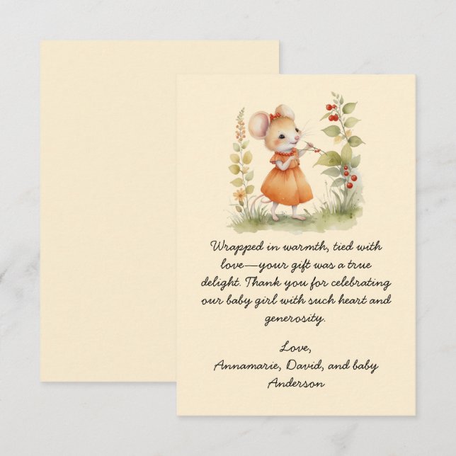 Carte Merci de Baby shower de petite souris (Devant / Derrière)