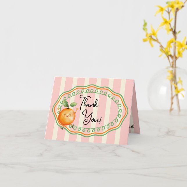 Carte Merci de Baby shower orange Little Cutie (Fleur jaune)