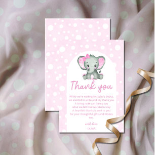 Carte Merci de Baby shower rose jote Elephant