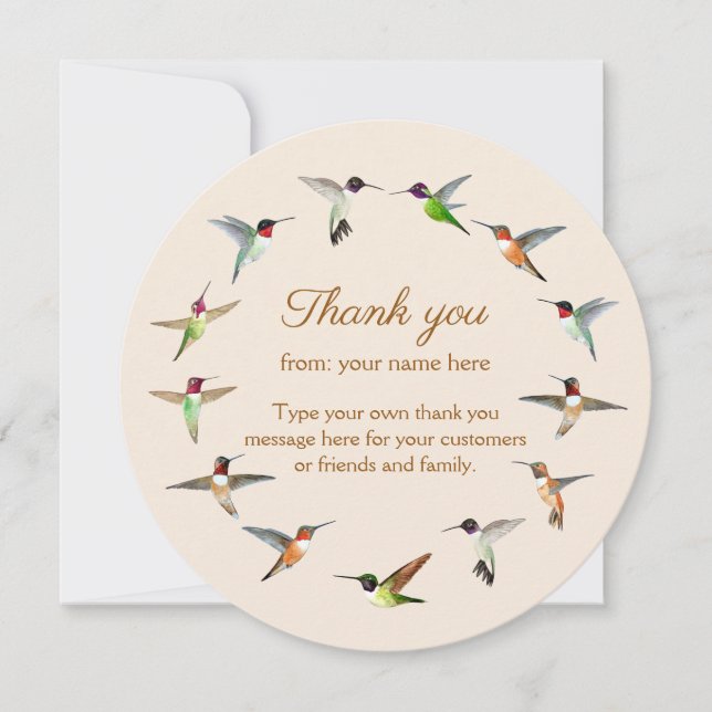 Carte Merci de colibri personnalisable (Devant)