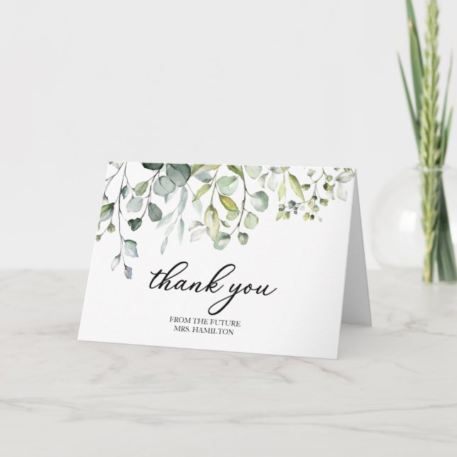 Carte Merci de Fête des mariées Eucalyptus vert mignon (Devant)