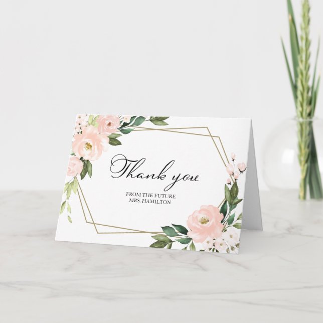 Carte Merci de Fête des mariées géométrique rose (Devant)