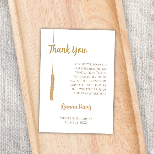 Carte Merci de graduation classique de baseball en or bl (graduation party thank you card elegant classic golden white tassel)