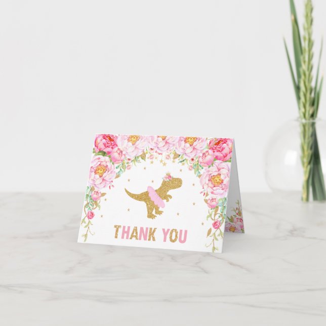 Carte Merci de la fête d'anniversaire du dinosaure rose (Devant)