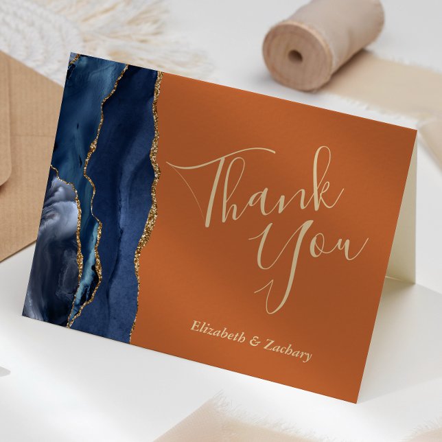 Carte Merci de Mariage de rouille dorée Agate bleu (Créateur téléchargé)