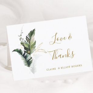 Carte Merci de Mariage d'or de Foliage Tropical Plié