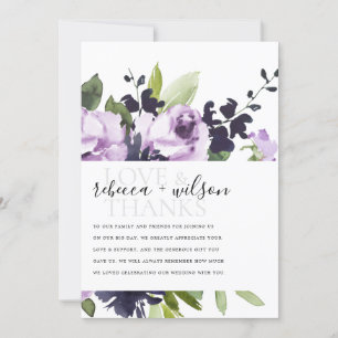Carte MERCI de MARIAGE FLORAL ROSE LILAC