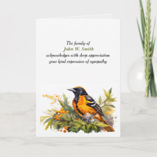 Carte Merci de sympathie de Baltimore Oriole de la famil