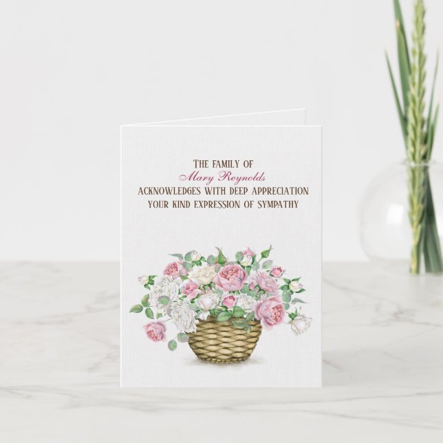 Carte Merci de Sympathie du panier Rose aquarelle (Devant)
