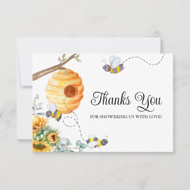 Carte Merci du Baby shower de l'abeille de tournesol (Devant)