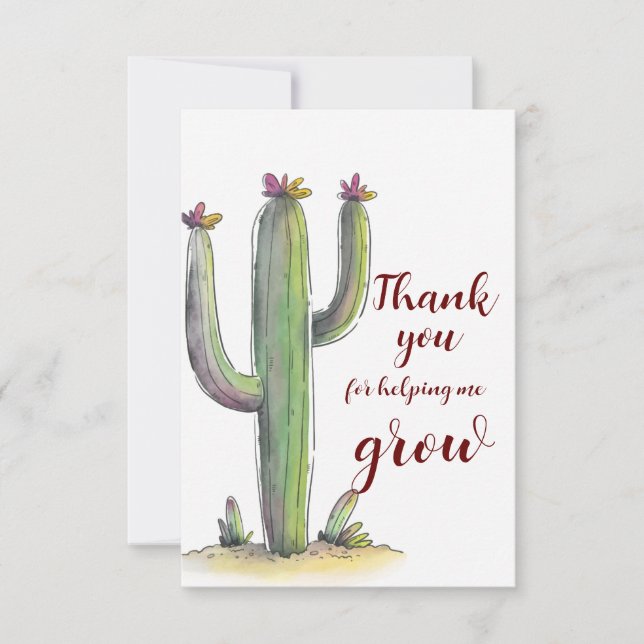 Carte Merci Enseignant Cute aquarelle cactus (Devant)