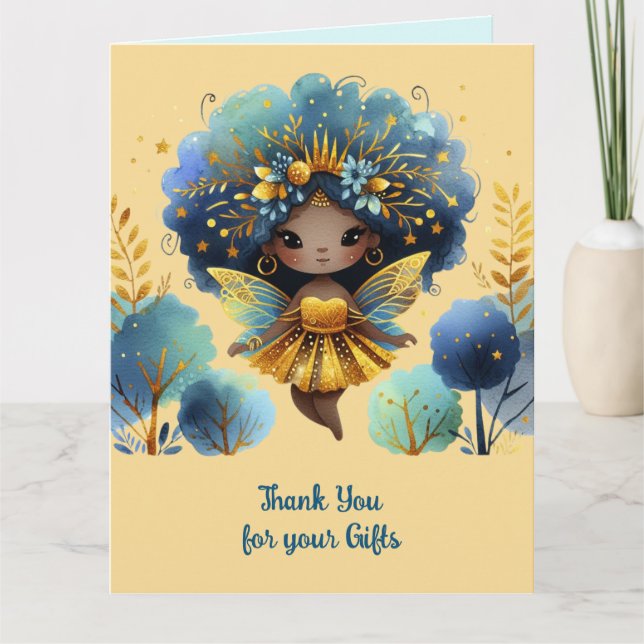 Carte Merci Fée Africaine Turquoise Gold Rose Princesse (Devant)