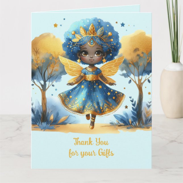 Carte Merci Fée Africaine Turquoise Gold Rose Princesse (Devant)