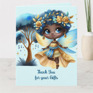 Carte Merci Fée Africaine Turquoise Gold Rose Princesse