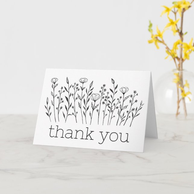 Carte MERCI Fleur sauvage simple personnalisé (Fleur jaune)
