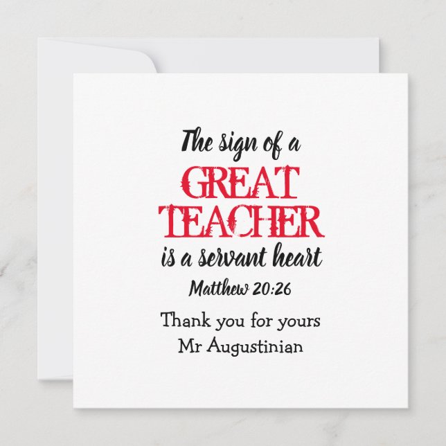 Carte Merci GRAND ENSEIGNANT SERVANT DE COEUR Écriture (Devant)