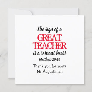 Carte Merci GRAND ENSEIGNANT SERVANT DE COEUR Écriture