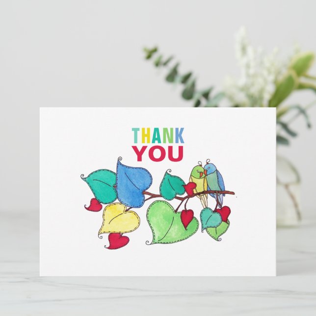 Carte Merci Gras Lovebirds Colorful Illustration Car (Debout devant)