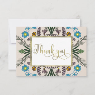 Carte Merci Mandala Floral Vert Bleu Art Botanique