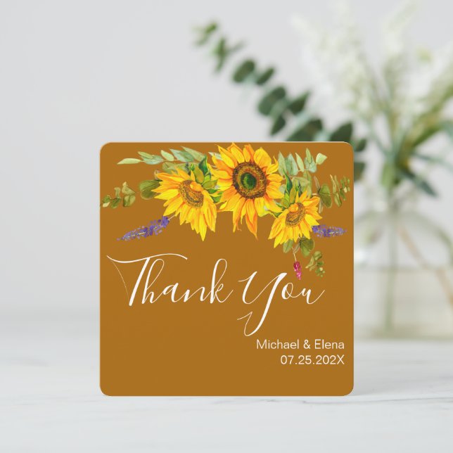 Carte Merci Mariage des tournesols d'automne (Debout devant)